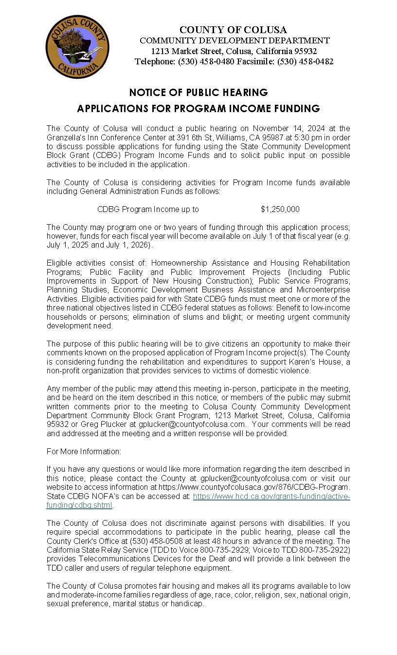 2024 11 14 PI Only Application Public Hearing Notice FINAL one page